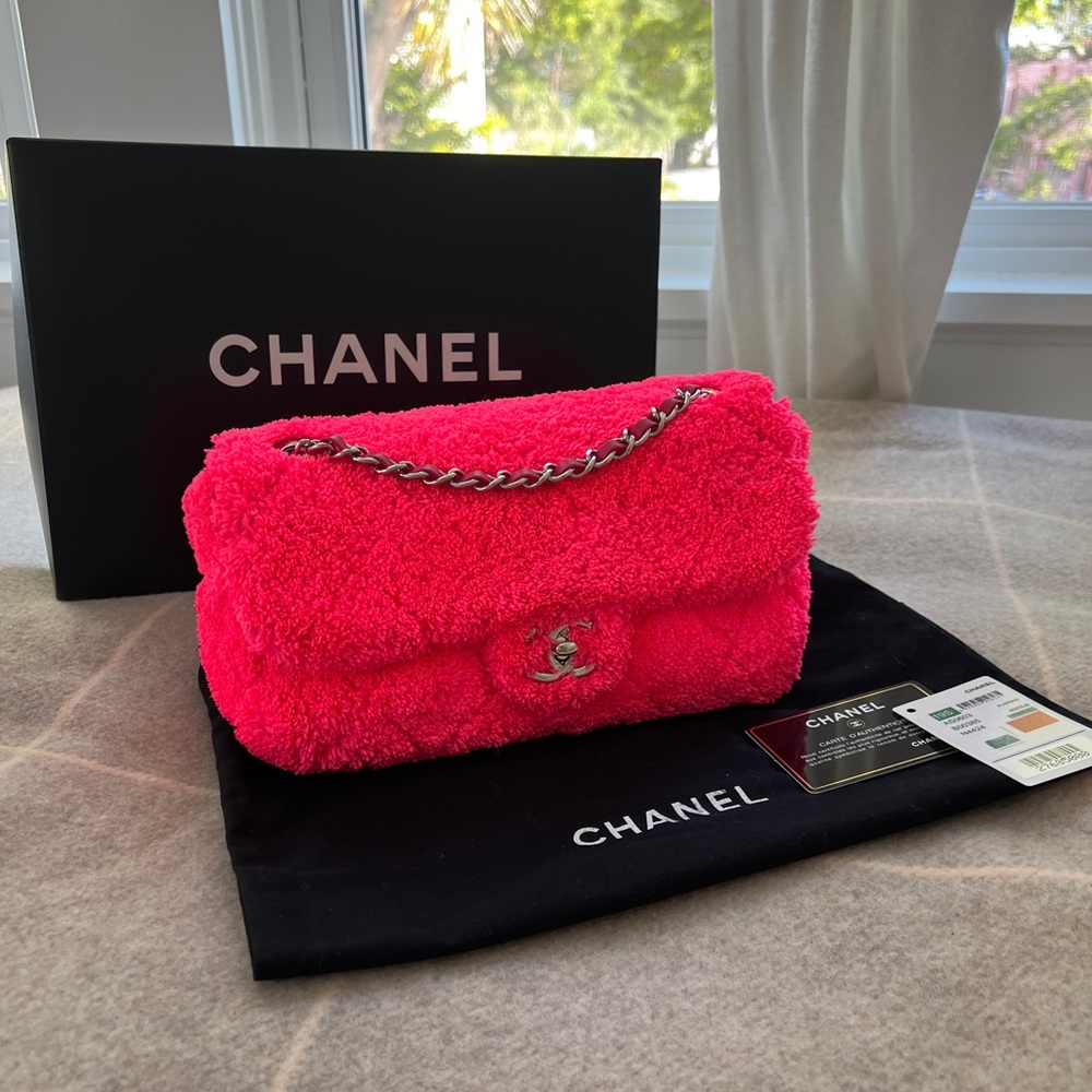 Chanel 19S Neon Pink Terry Flap Bag - Full Set Like New